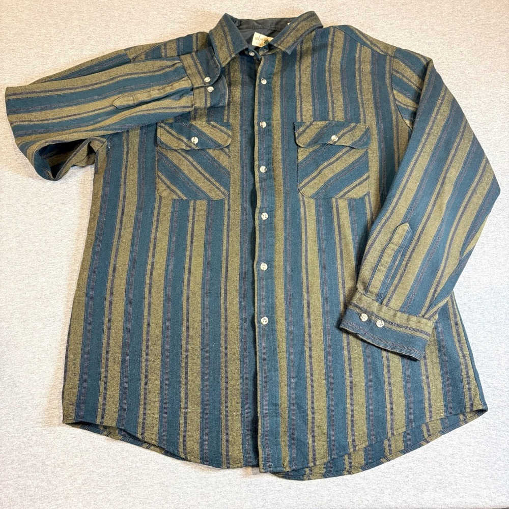 Northwest Territory Button Down Shirt Mens XLT Green Blue Striped Flannel